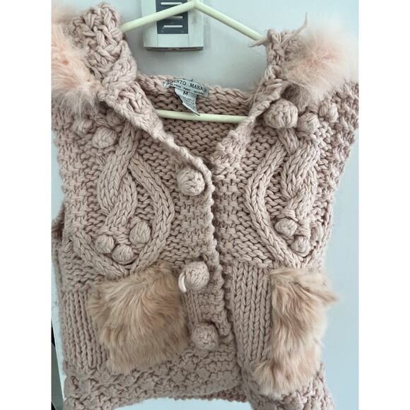 Alberto Makali Vtg Women Junior M Knit Sweater Vest Rabbit Fur Hooded Boho Y2K - Picture 2 of 7